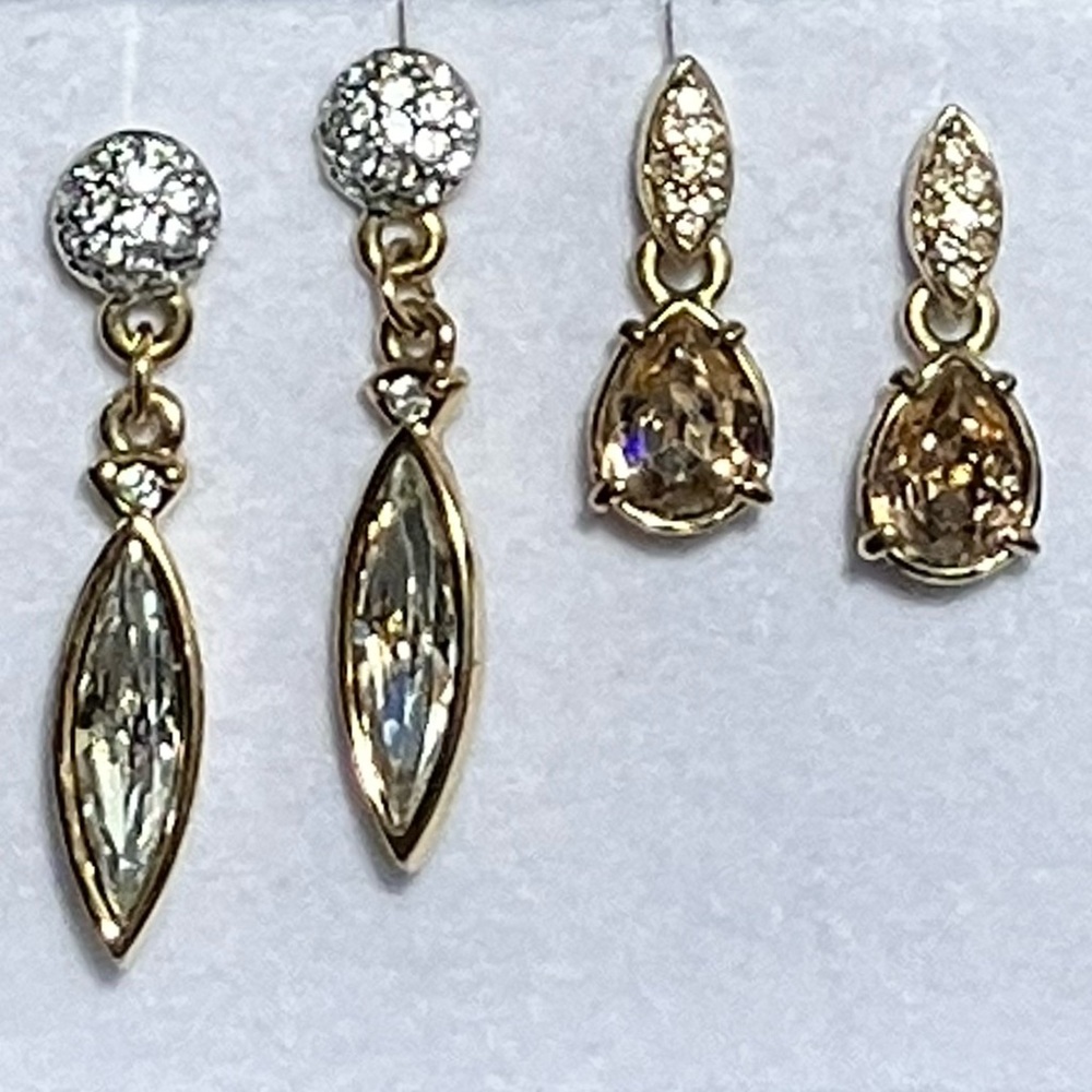 Swarovski Gold Tone Drop Crystal Earrings - Clear and Champagne